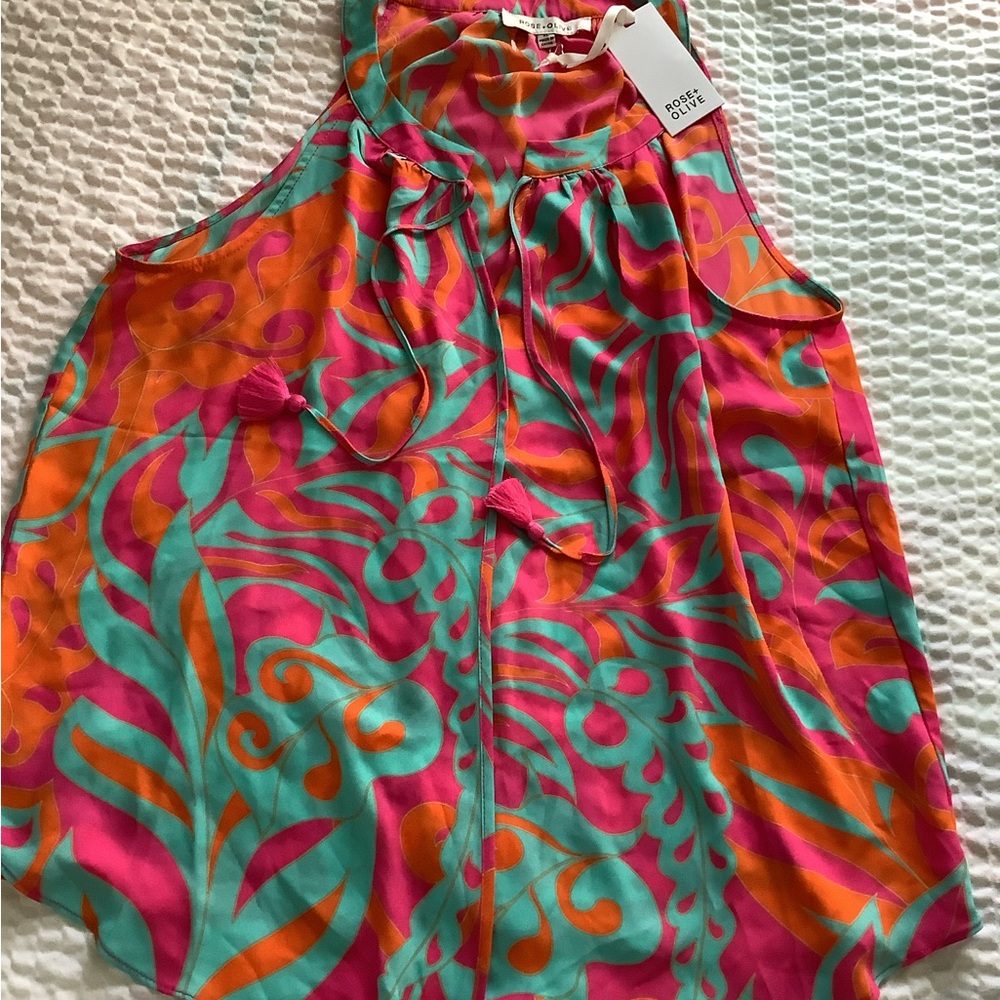 Rose & Olive Pink, Orange & Turquoise Printed Sleeveless Blouse